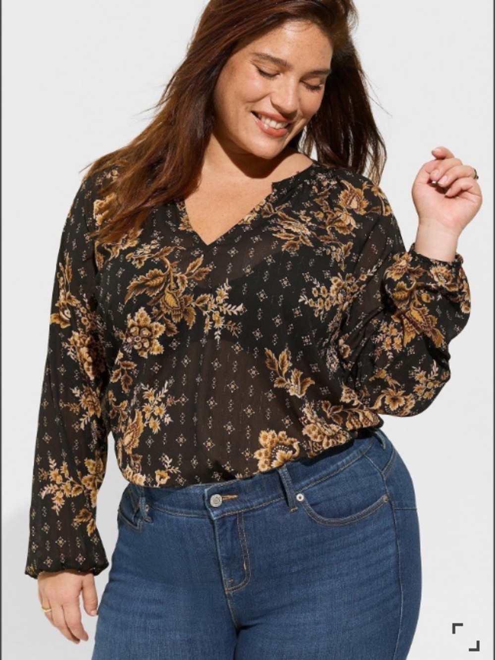 Torrid Crinkle Chiffon Lurex Peasant Long Sleeve Blouse size 5X